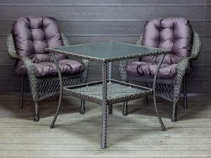 Садовый комплект из искусственного ротанга Мэдисон НЬЮ (Medison NEW) стол квадратный 80х80 + 2 кресла с подушками на сиденье и спинку