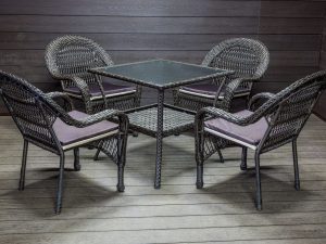 Садовый комплект из искусственного ротанга Мэдисон НЬЮ (Medison NEW) стол квадратный 80х80 + 4 кресла с подушками на сиденье
