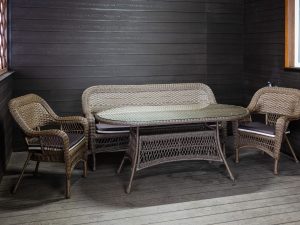 Обеденный комплект садовой мебели МЭДИСОН "MADISON" овальный стол + 3-х местный диван + 2 кресла с подушками на сиденье