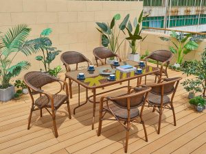 Обеденная группа Стол алюминиевый прямоугольный из искусственного ротанга 80*150 БАМБУК “BAMBOO” + 6 Кресел БАМБУК-2 "BAMBOO-2" - Мир Дачника Обеденная группа Стол алюминиевый прямоугольный из искусственного ротанга 80*150 БАМБУК “BAMBOO” + 6 Кресел БАМБУК-2 "BAMBOO-2"