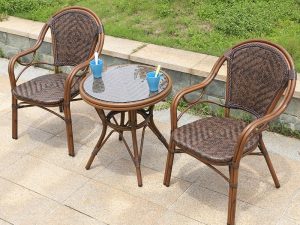 Кофейный набор мебели из алюминия Стол ротанг D60 БАМБУК "BAMBOO" + 2 Кресла БАМБУК-1 "BAMBOO-1"