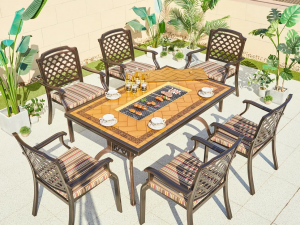 Уличный комплект из литого алюминия на 6 персон стол Барбекю-1 (151,5х94х73см)  + 6 кресел БОСТОН "BOSTON"