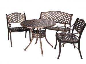 Обеденная группа из литого алюминия c столом ЛИОН + скамейка ЖАСМИН - Мир Дачника Обеденная группа из литого алюминия c столом ЛИОН + скамейка ЖАСМИН