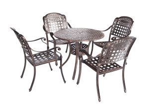 Обеденная группа из литого алюминия c круглым столом ЛИОН + 4 кресла ВУЛКАН - Мир Дачника Обеденная группа из литого алюминия c круглым столом ЛИОН + 4 кресла ВУЛКАН