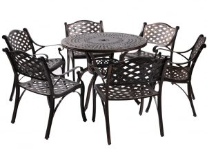 Обеденная группа из литого алюминия c столом ВУЛКАН + 6 кресел Лион