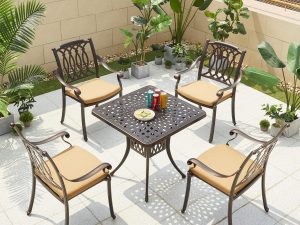 Комплект из литого алюминия стол квадратный СОРРЕНТО "SORRENTO" 78х78 бронза + 4 кресла ОПУС "OPUS" - Мир Дачника Комплект из литого алюминия стол квадратный СОРРЕНТО "SORRENTO" 78х78 бронза + 4 кресла ОПУС "OPUS"