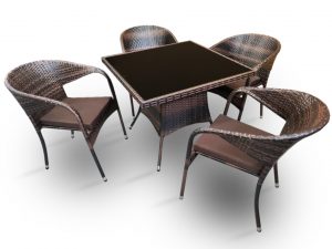 Обеденная группа стол Римини + 4 Кресла Греция из искусственного ротанга Dark Brown - Мир Дачника Обеденная группа стол Римини + 4 Кресла Греция из искусственного ротанга Dark Brown