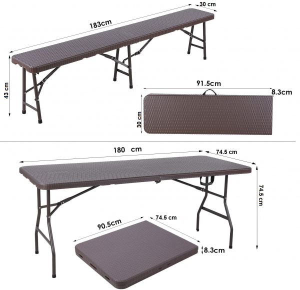 Стол складной садовый Мир Дачника 180x74x74см HDPE под ротанг шоколад
