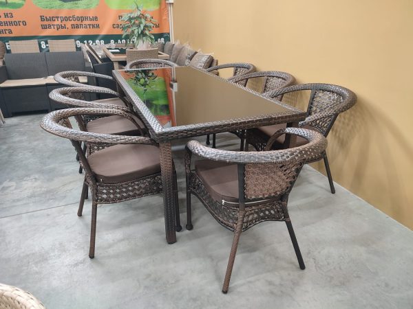 Комплект мебели из искусственного ротанга стол Египет + 8 кресел Руардин Dark Brown