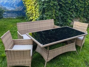 Комплект из искусственного ротанга Анкор с 3х местным диваном и столом Пегас Greige