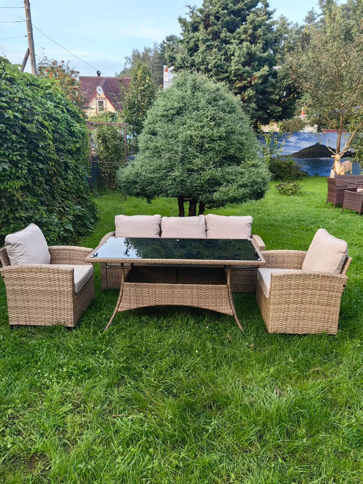 Комплект мебели из искусственного ротанга Сантьяго с столом Пегас greige - Мир Дачника Комплект мебели из искусственного ротанга Сантьяго с столом Пегас greige