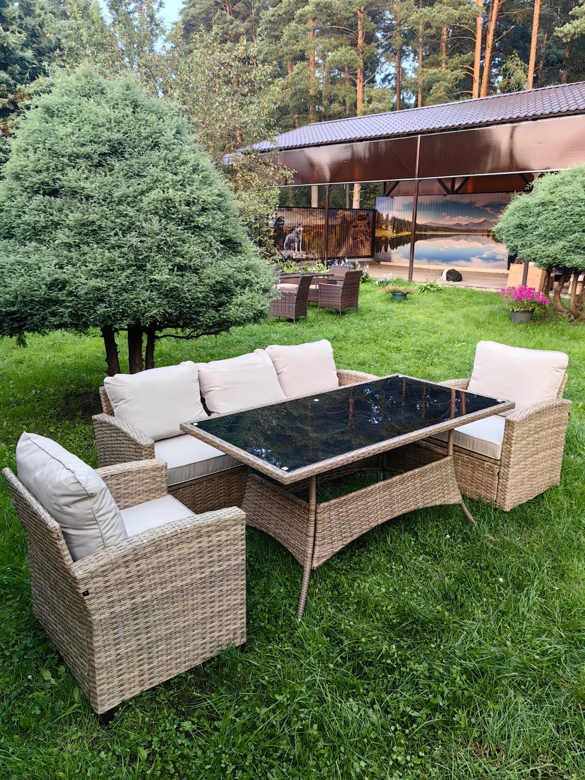 Комплект мебели из искусственного ротанга Сантьяго с столом Пегас greige - Мир Дачника Комплект мебели из искусственного ротанга Сантьяго с столом Пегас greige