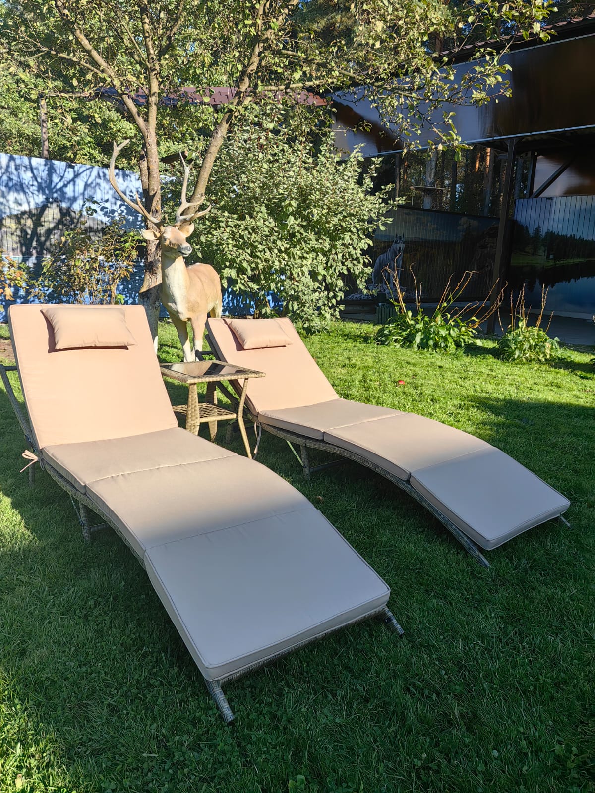 Комплект шезлонгов из искусственного ротанга Ливерпуль и столик Мара-2 Greige - Мир Дачника Комплект шезлонгов из искусственного ротанга Ливерпуль и столик Мара-2 Greige