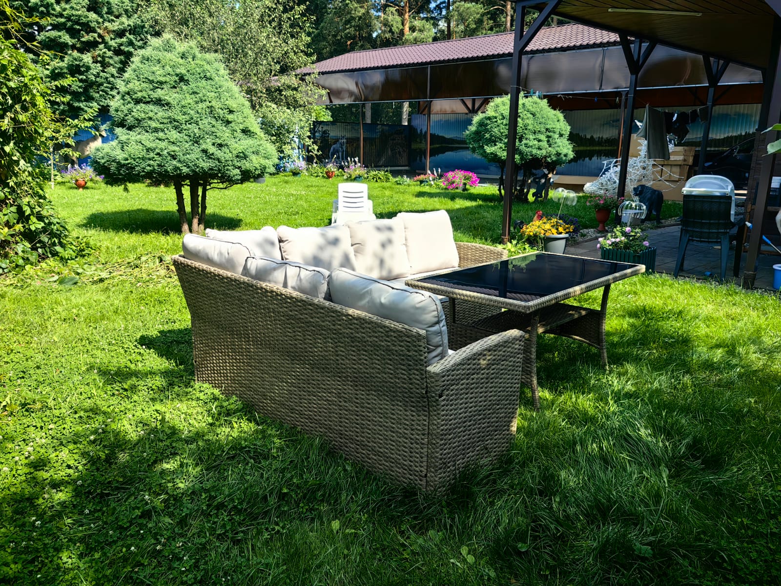 Обеденная группа плетеной мебели Албания «Albania» с подушками Greige - Мир Дачника Обеденная группа плетеной мебели Албания «Albania» с подушками Greige