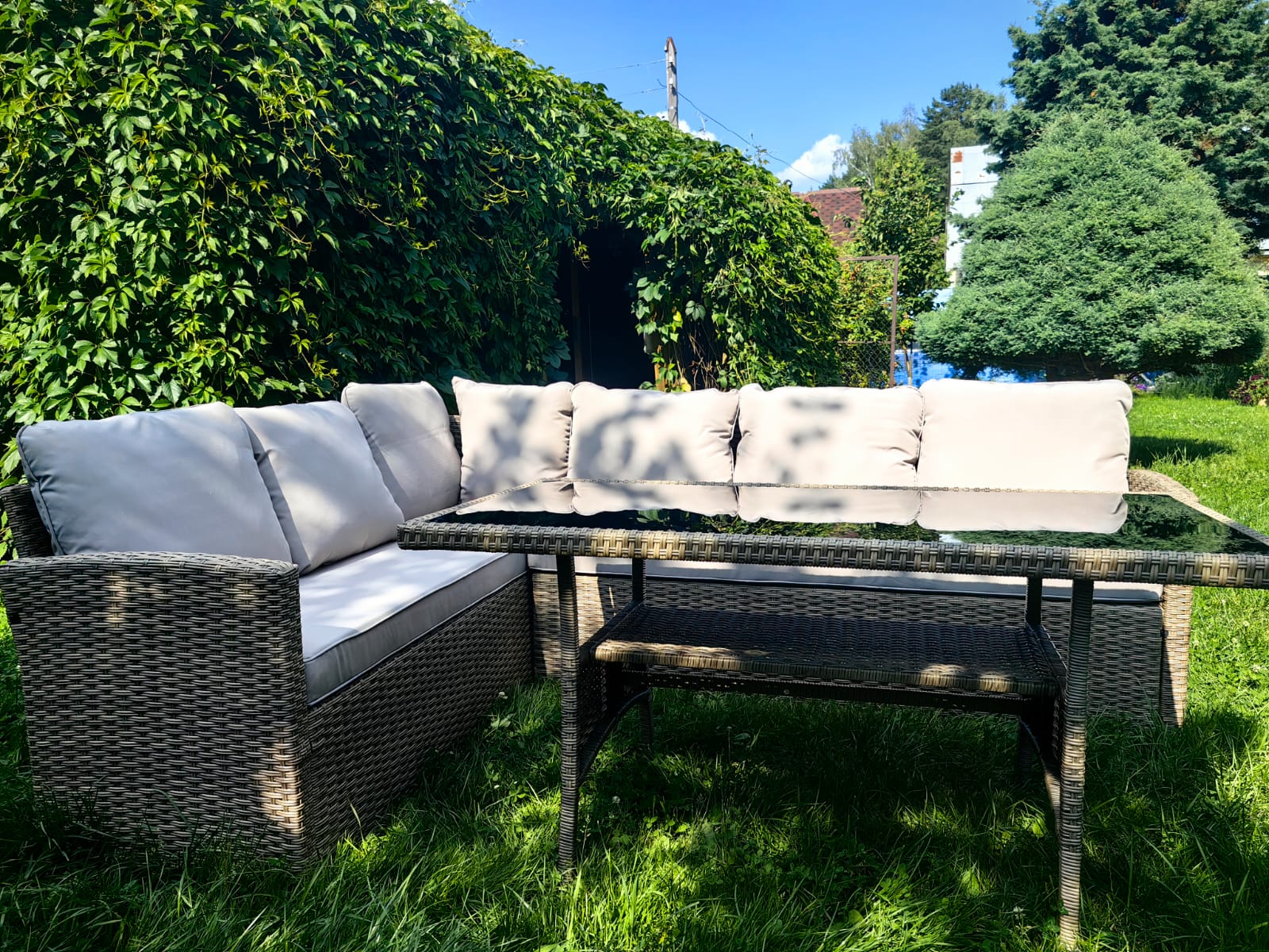 Обеденная группа плетеной мебели Албания «Albania» с подушками Greige - Мир Дачника Обеденная группа плетеной мебели Албания «Albania» с подушками Greige