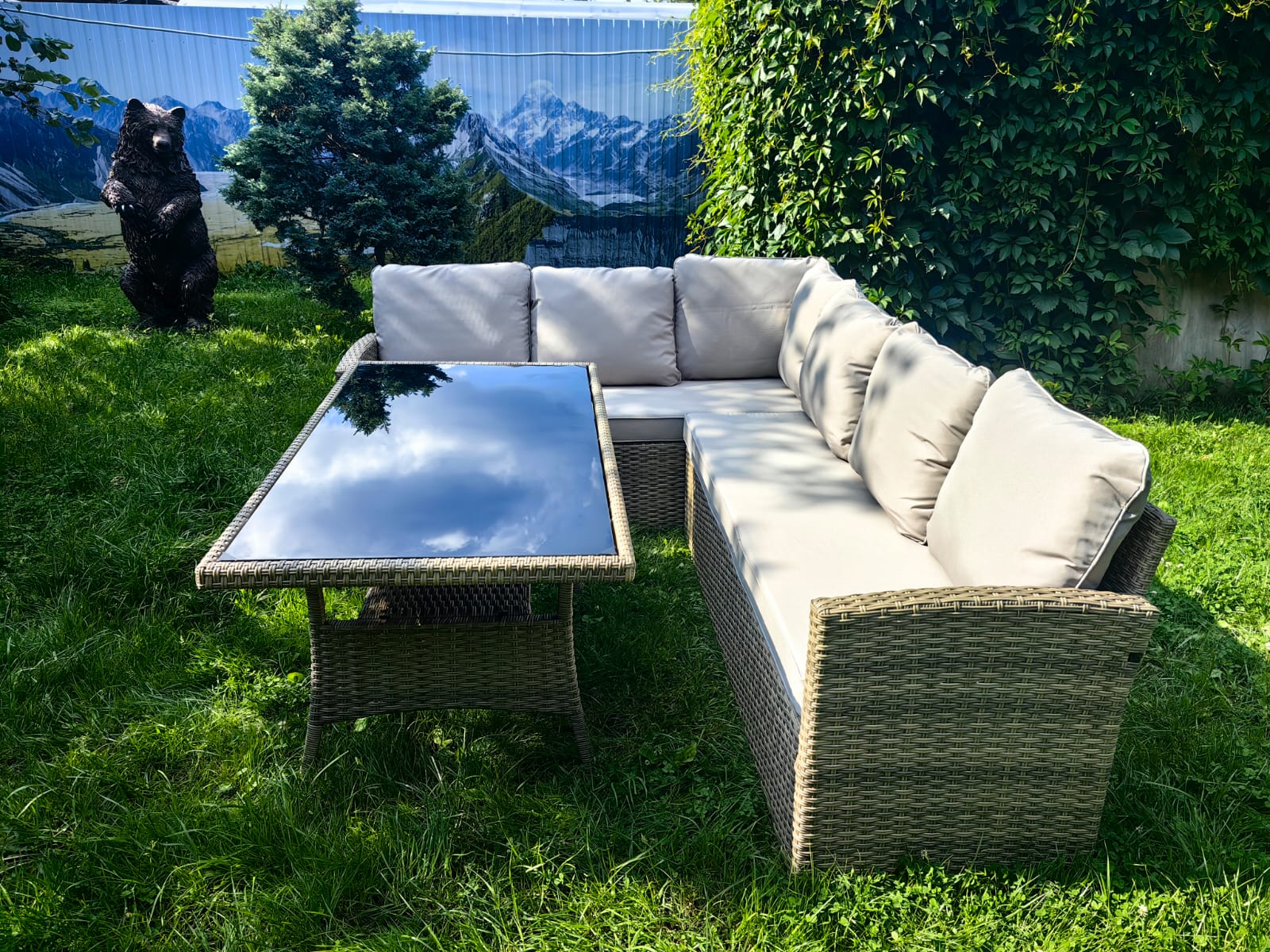 Обеденная группа плетеной мебели Албания «Albania» с подушками Greige - Мир Дачника Обеденная группа плетеной мебели Албания «Albania» с подушками Greige