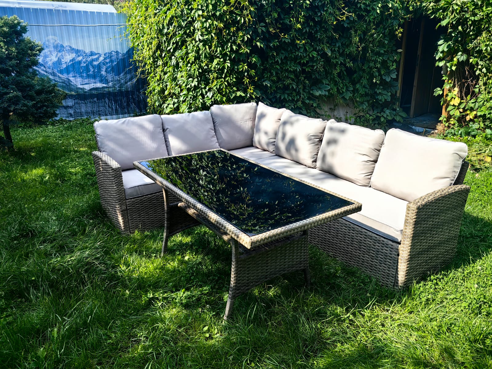 Обеденная группа плетеной мебели Албания «Albania» с подушками Greige - Мир Дачника Обеденная группа плетеной мебели Албания «Albania» с подушками Greige