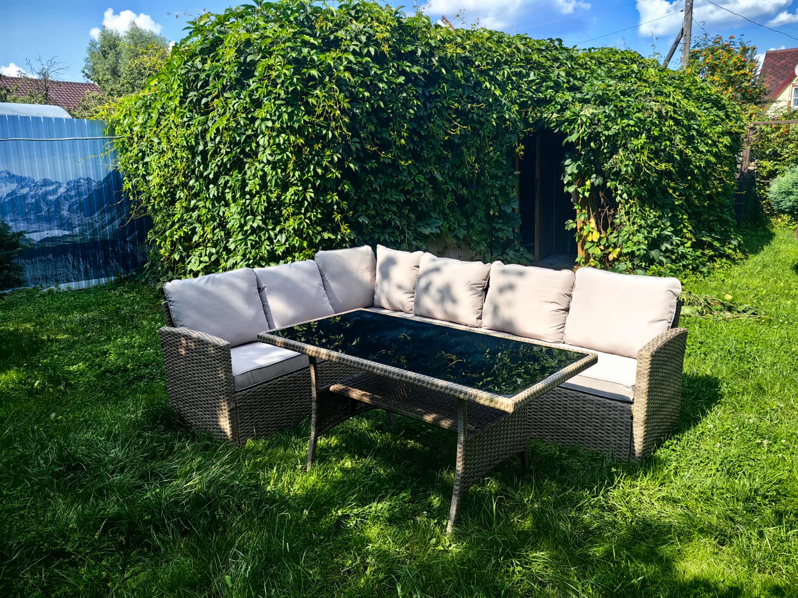 Обеденная группа плетеной мебели Албания «Albania» с подушками Greige - Мир Дачника Обеденная группа плетеной мебели Албания «Albania» с подушками Greige