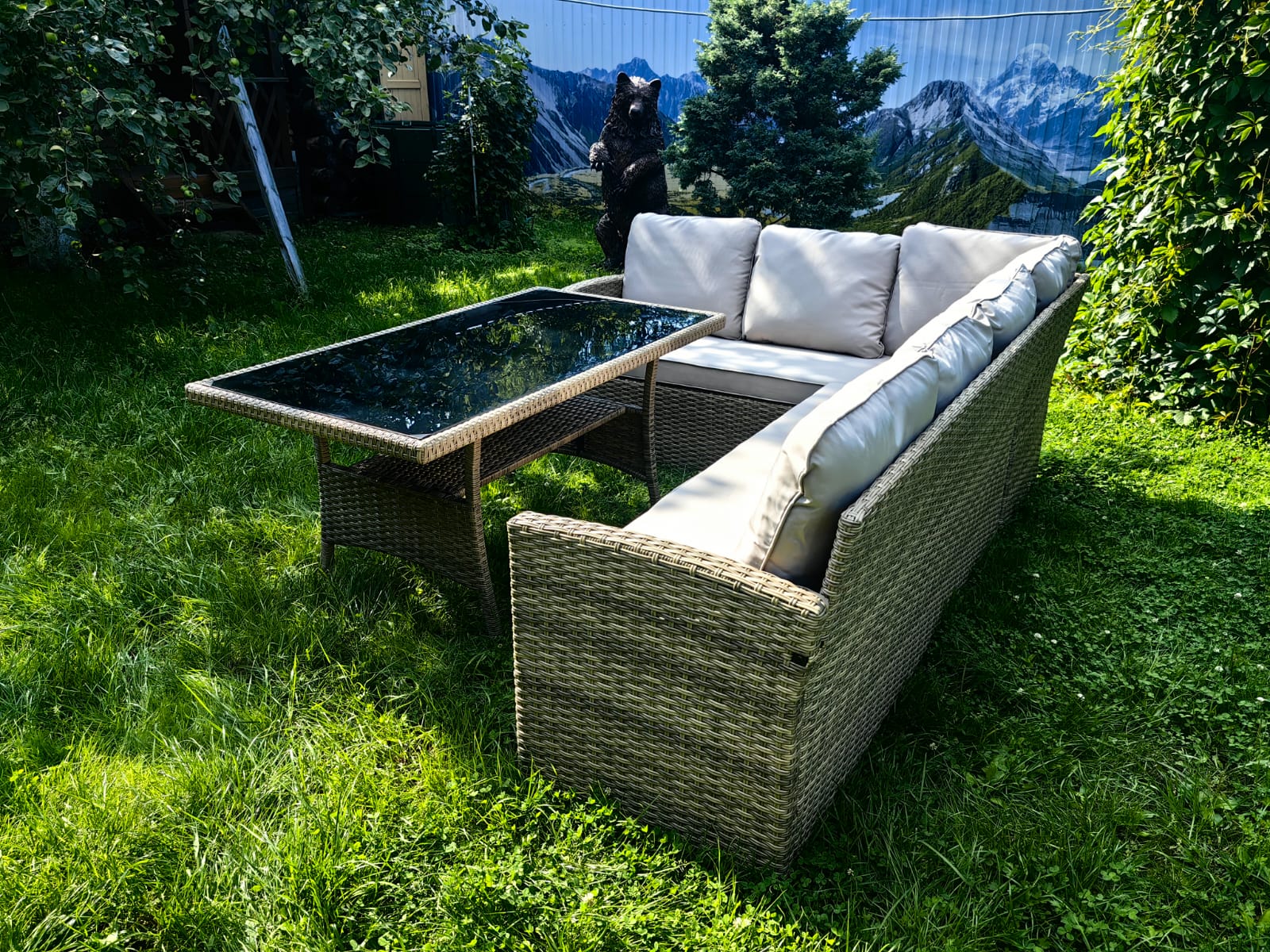 Обеденная группа плетеной мебели Албания «Albania» с подушками Greige - Мир Дачника Обеденная группа плетеной мебели Албания «Albania» с подушками Greige