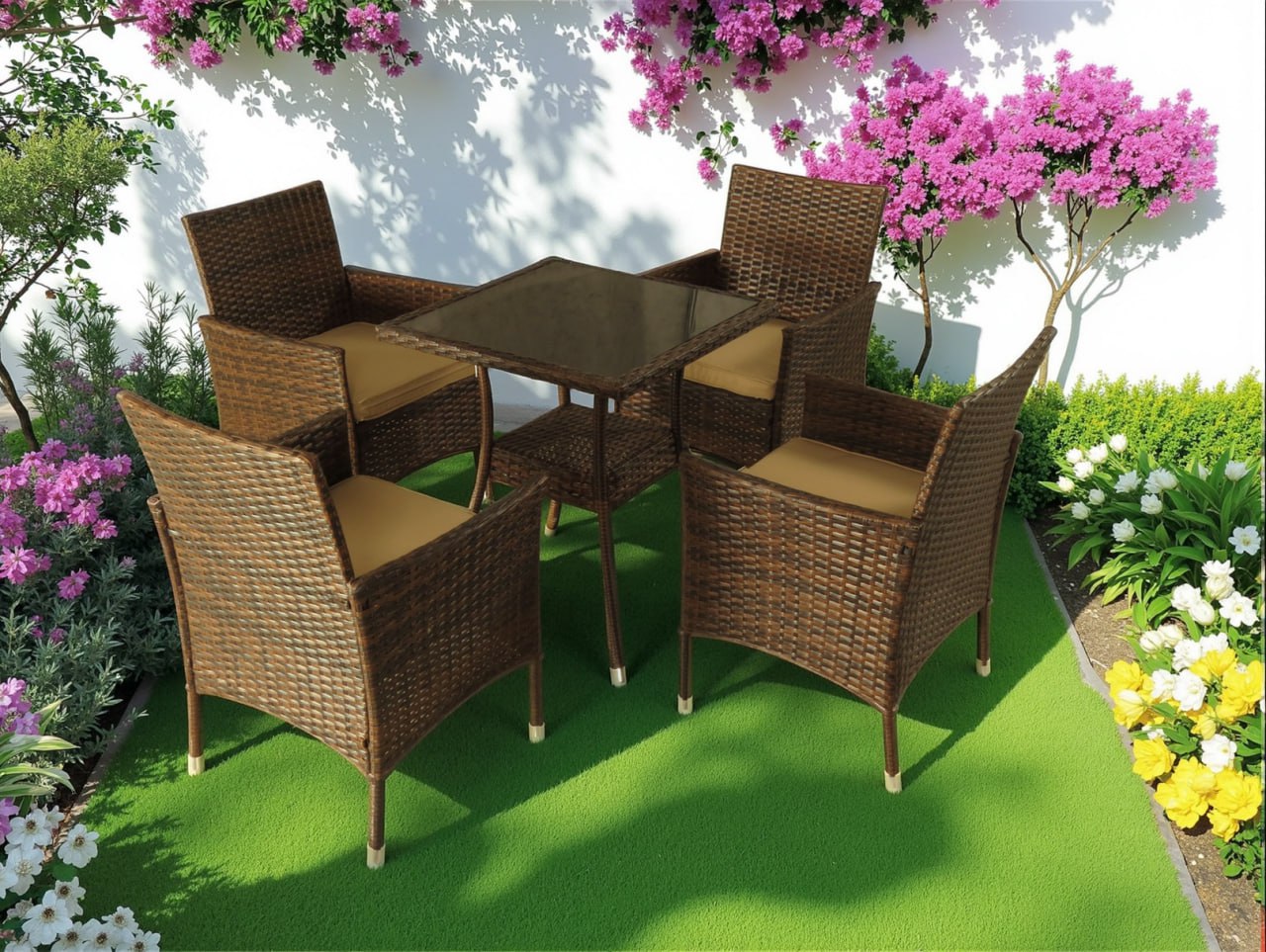 Обеденная группа на 4 персоны стол Лайт, 4 кресла Анкор Шоколад - Мир Дачника Обеденная группа на 4 персоны стол Лайт, 4 кресла Анкор Шоколад