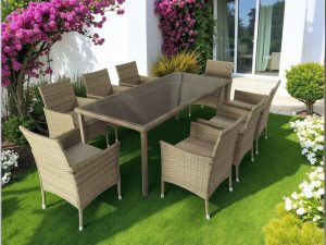 Мебель из искусственного ротанга на 8 персон, стол ЕГИПЕТ "EGYPT"+ 8 кресел Анкор Greige