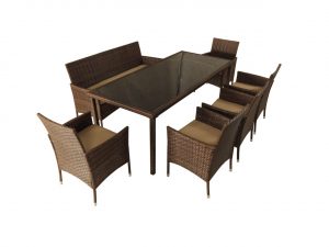 Мебель из искусственного ротанга на 8 персон, стол ЕГИПЕТ, 6 кресел и трехместный диван Анкор Шоколад