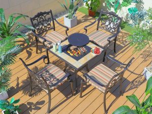 Стол квадратный с барбекю из литого алюминия БАРБЕКЮ-3 "BBQ-3" 70х70 арт.6348